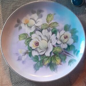 Floral Ceramic Plate with White Roses